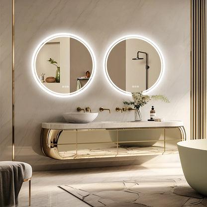 Bathroom Mirror -  Round - with LED Lights Circle & Anti-Fog