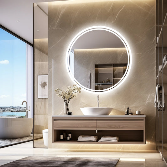 Bathroom Mirror -  Round - with LED Lights Circle & Anti-Fog